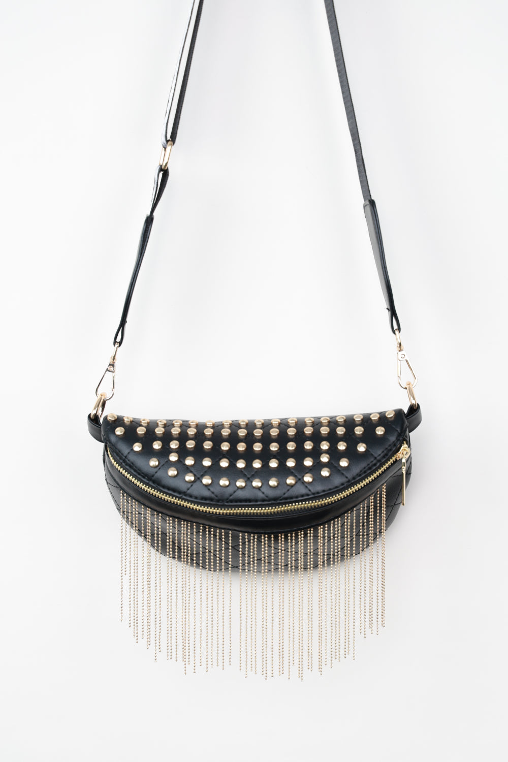 Edgy Leather Studded Sling Bag with Fringes | Must-Have Accessory