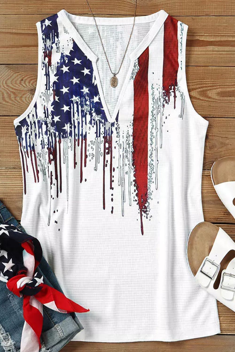 Patriotic US Flag Notched Neck Tank | Show Your Pride