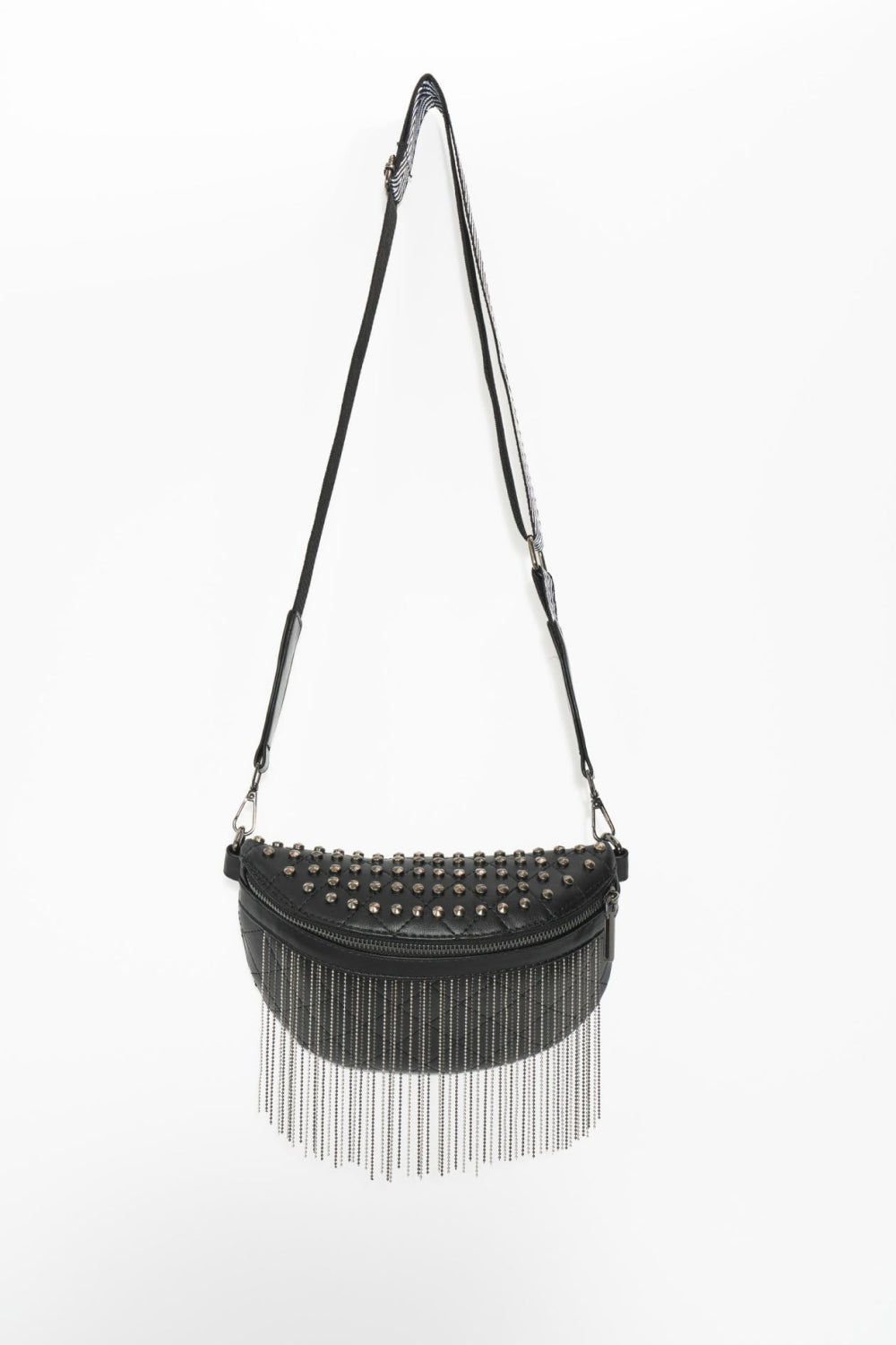 Edgy Leather Studded Sling Bag with Fringes | Must-Have Accessory