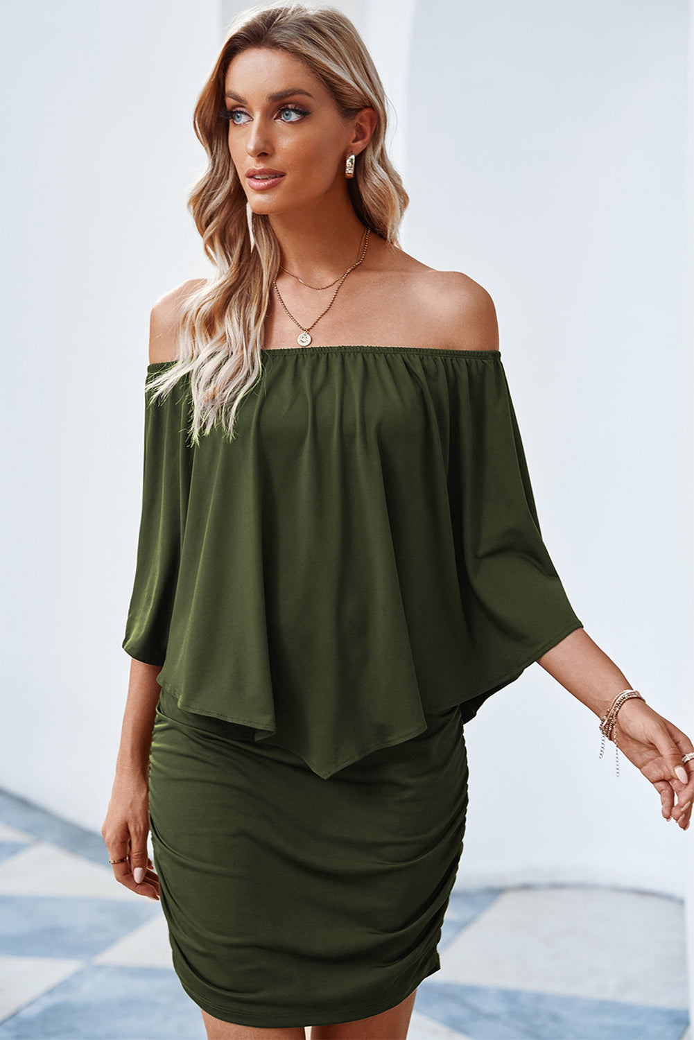 Chic Off-Shoulder Dress - The Exclusive Emerald
