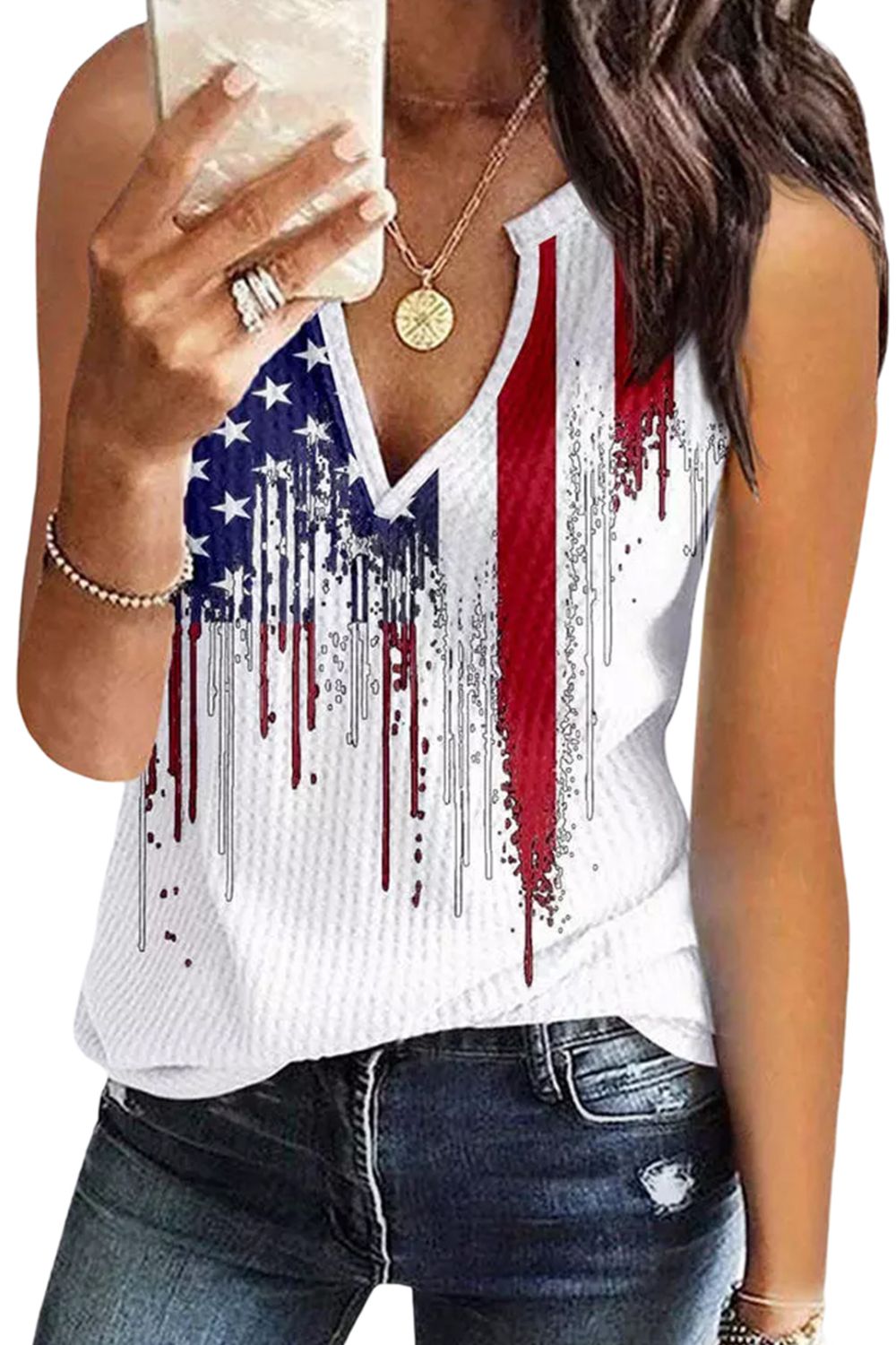 Patriotic US Flag Notched Neck Tank | Show Your Pride