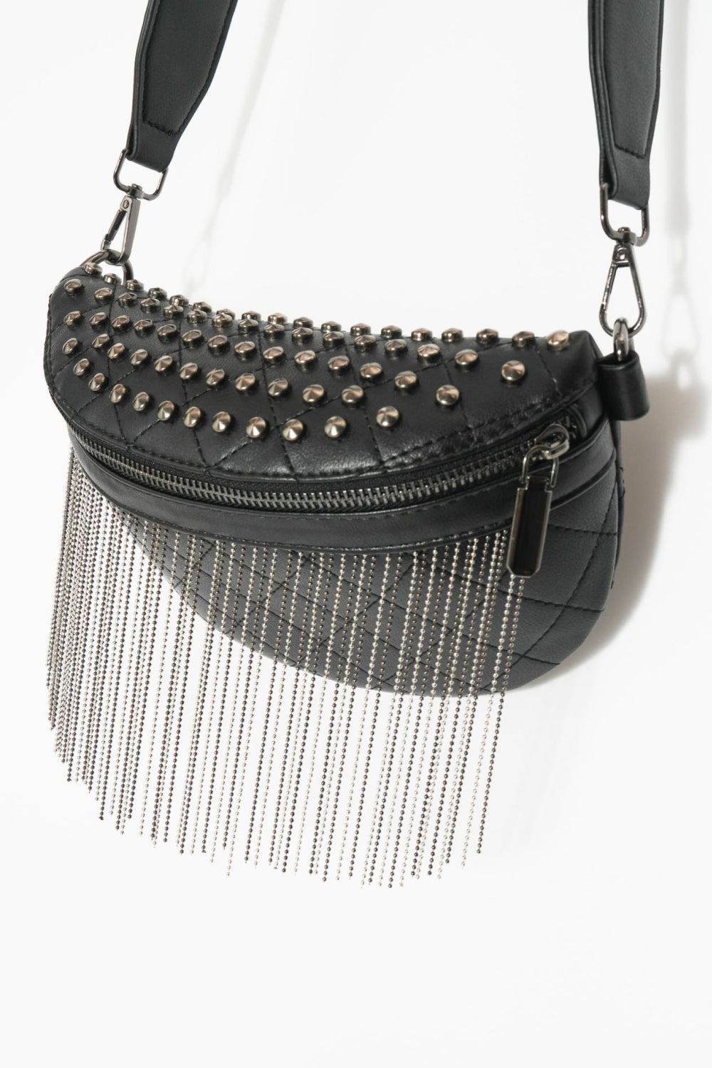 Edgy Leather Studded Sling Bag with Fringes | Must-Have Accessory