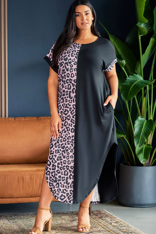 Plus Size Leopard Print Midi Dress
