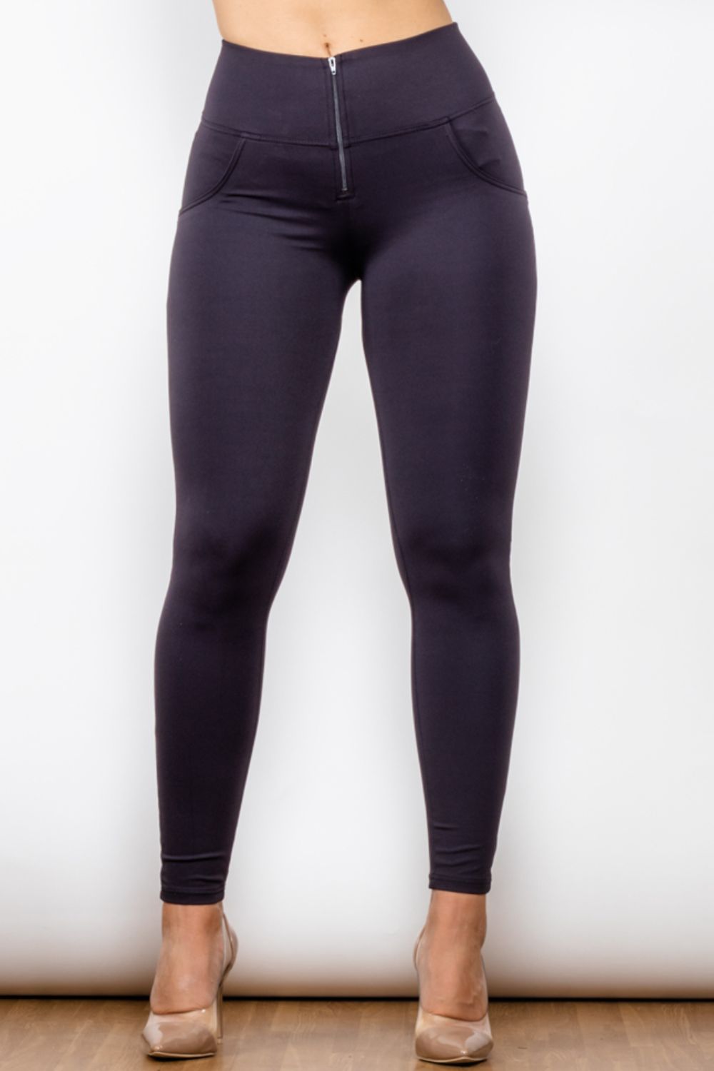 Front view of Baeful Zip Detail Skinny Long Jeans