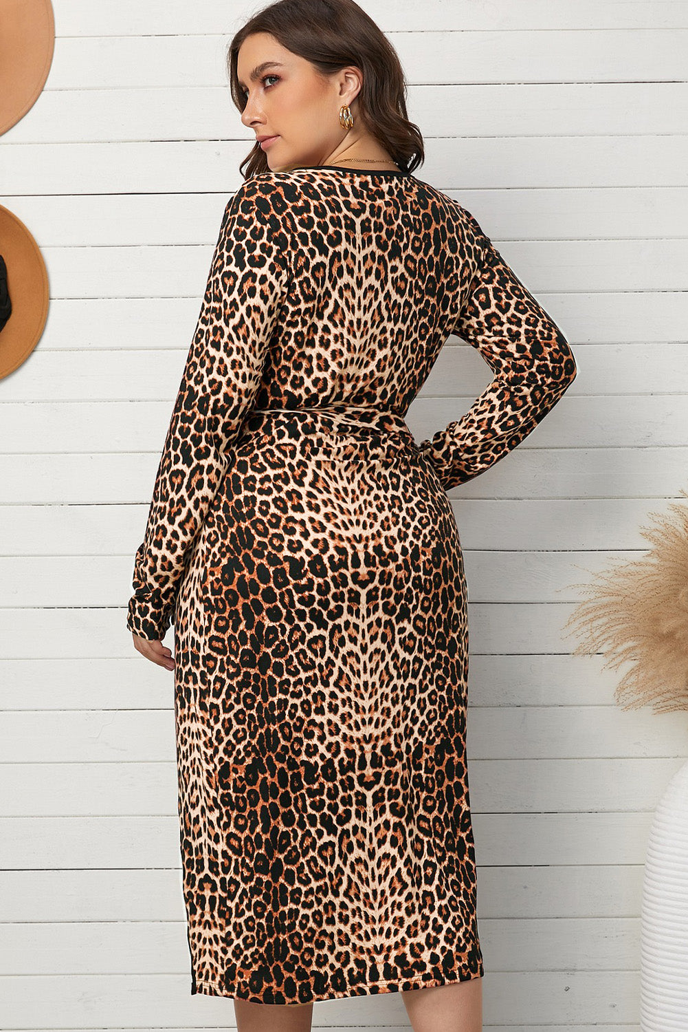 Plus Size Surplice Wrap Dress with Leopard Print