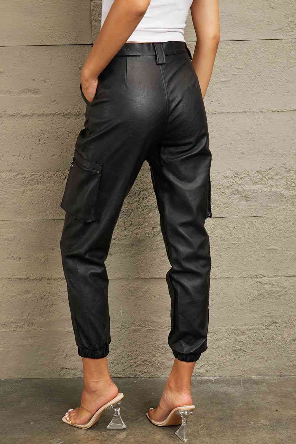 Back view of Kancan High Rise Leather Joggers