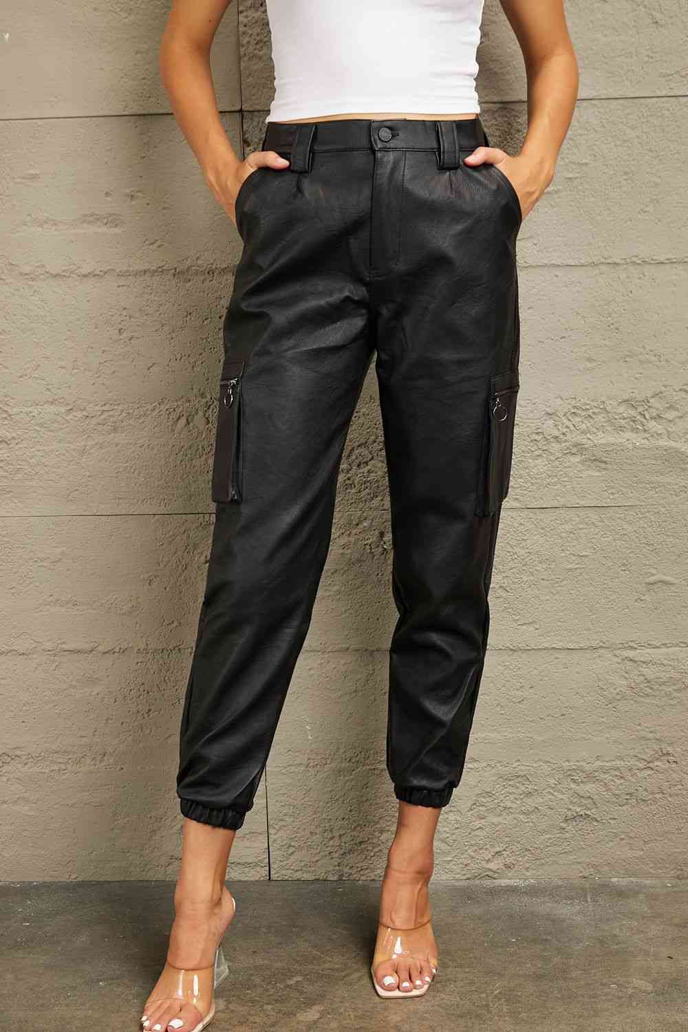 Front view of Kancan High Rise Leather Joggers