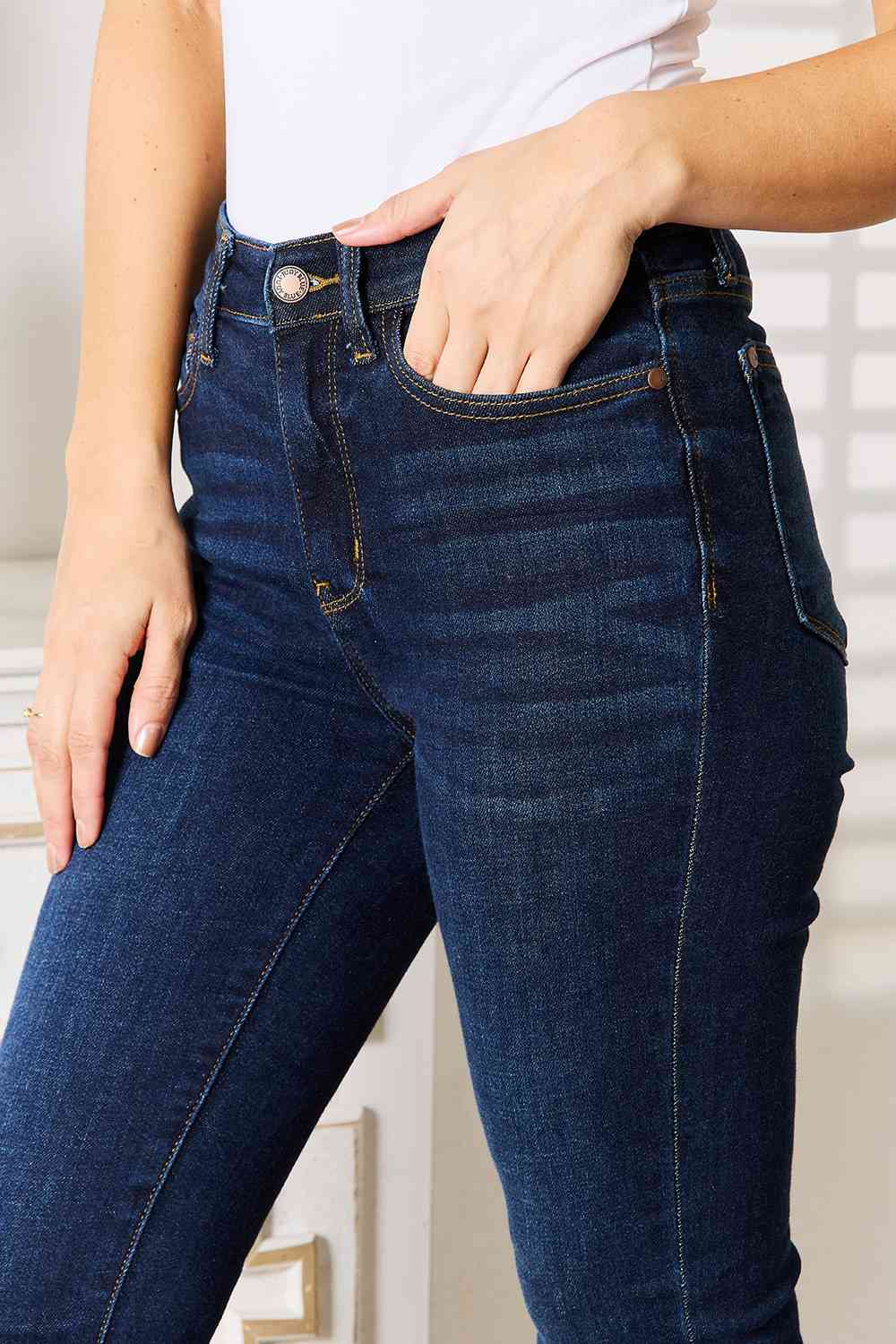 Front view of Judy Blue Full Size Skinny Jeans with Pockets