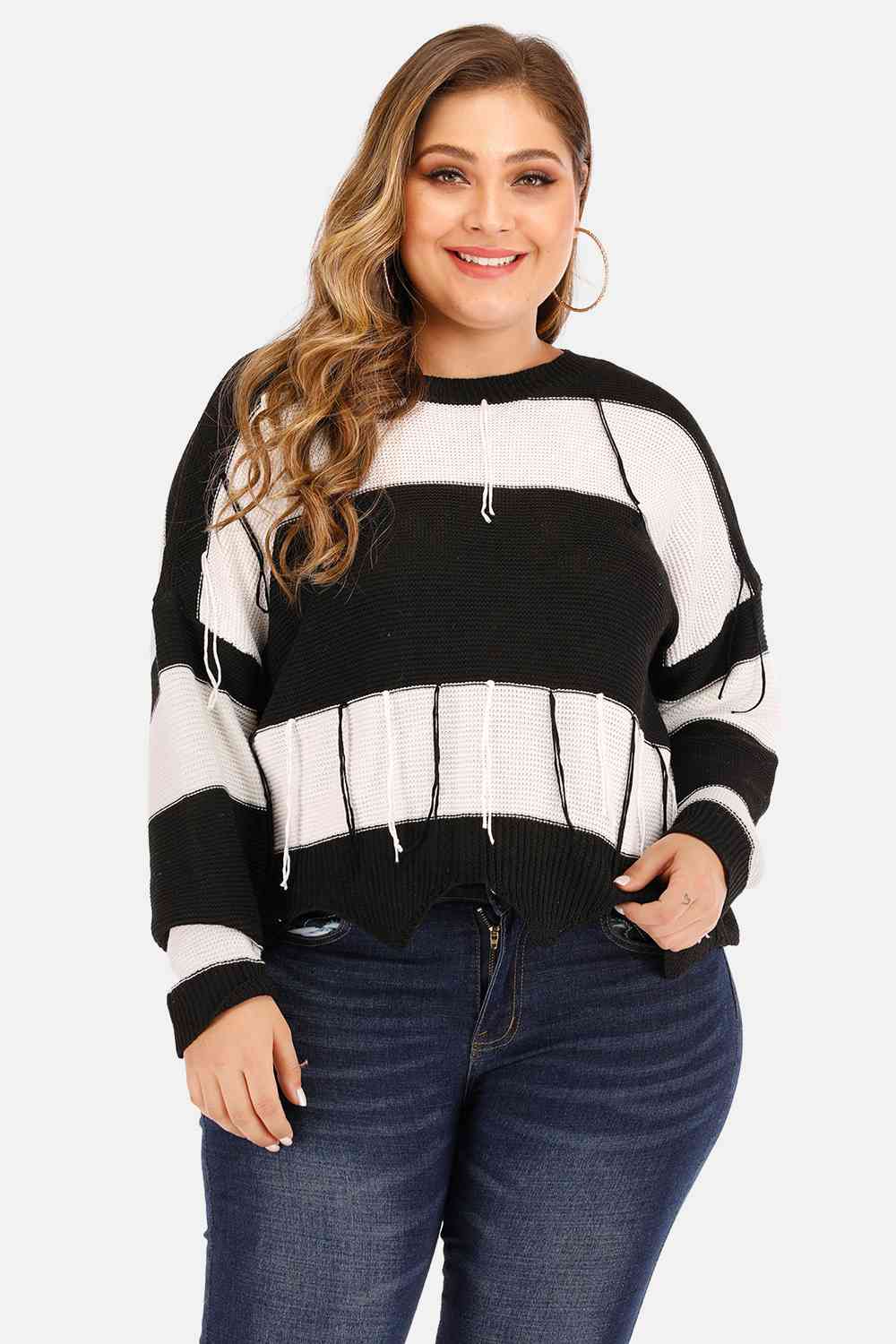 Front view of Plus Size Drop Shoulder Color Block Sweater