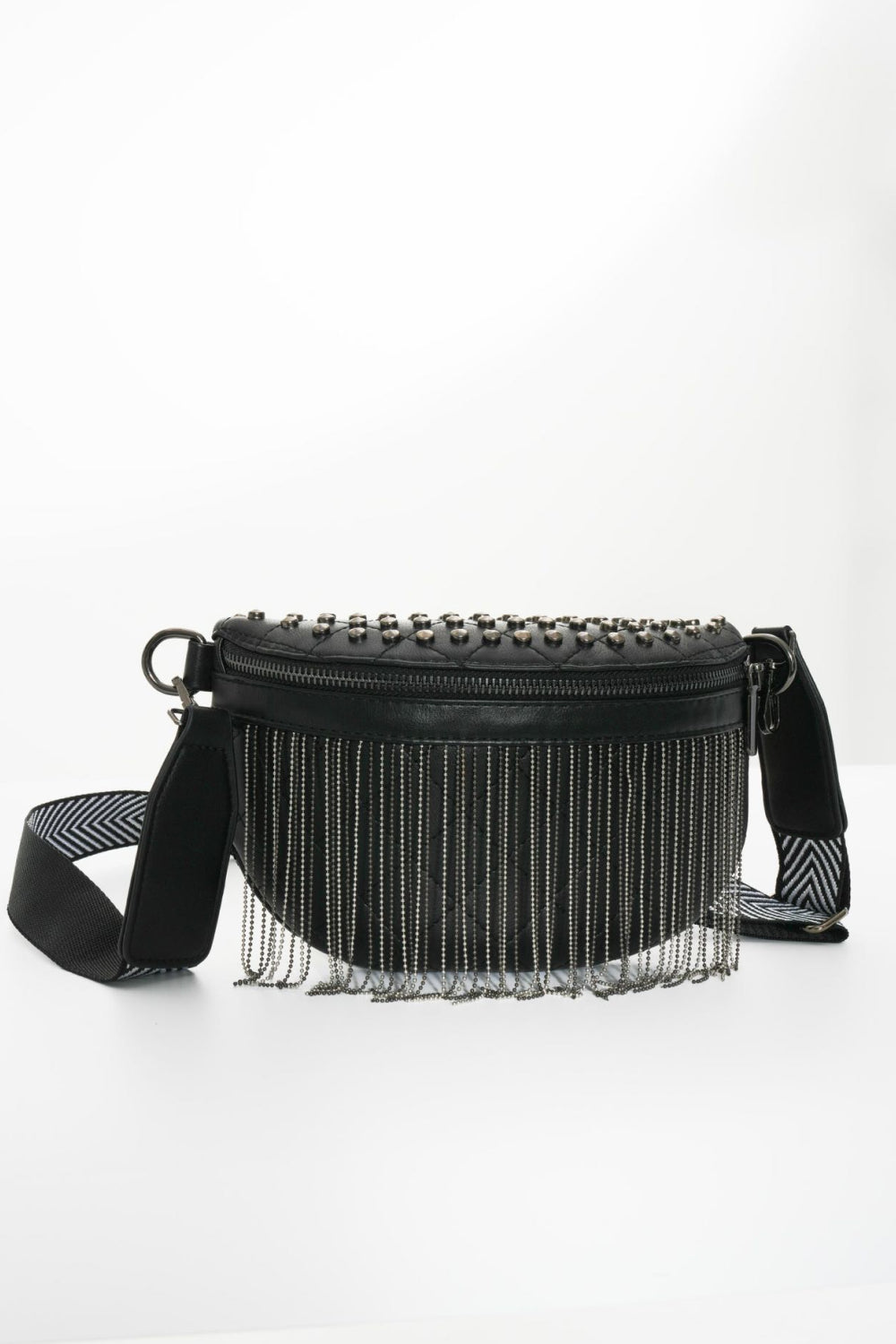 Edgy Leather Studded Sling Bag with Fringes | Must-Have Accessory