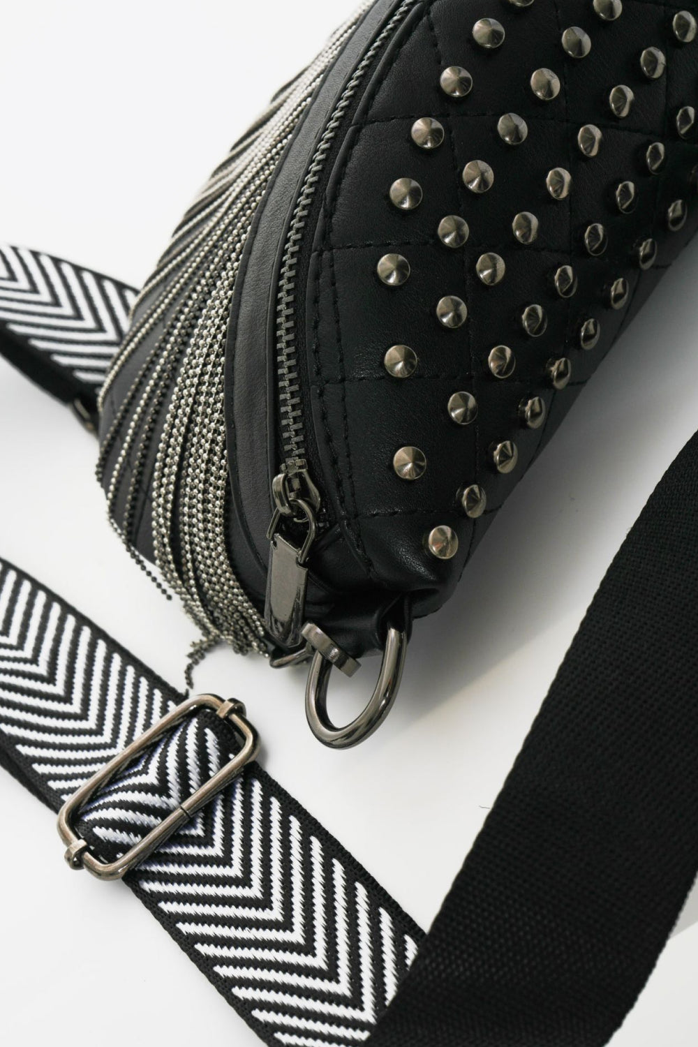 Edgy Leather Studded Sling Bag with Fringes | Must-Have Accessory